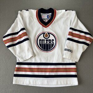 Vintage CCM Edmonton Oilers Jersey NHL Youth L/XL White MIC Canada Made *READ*